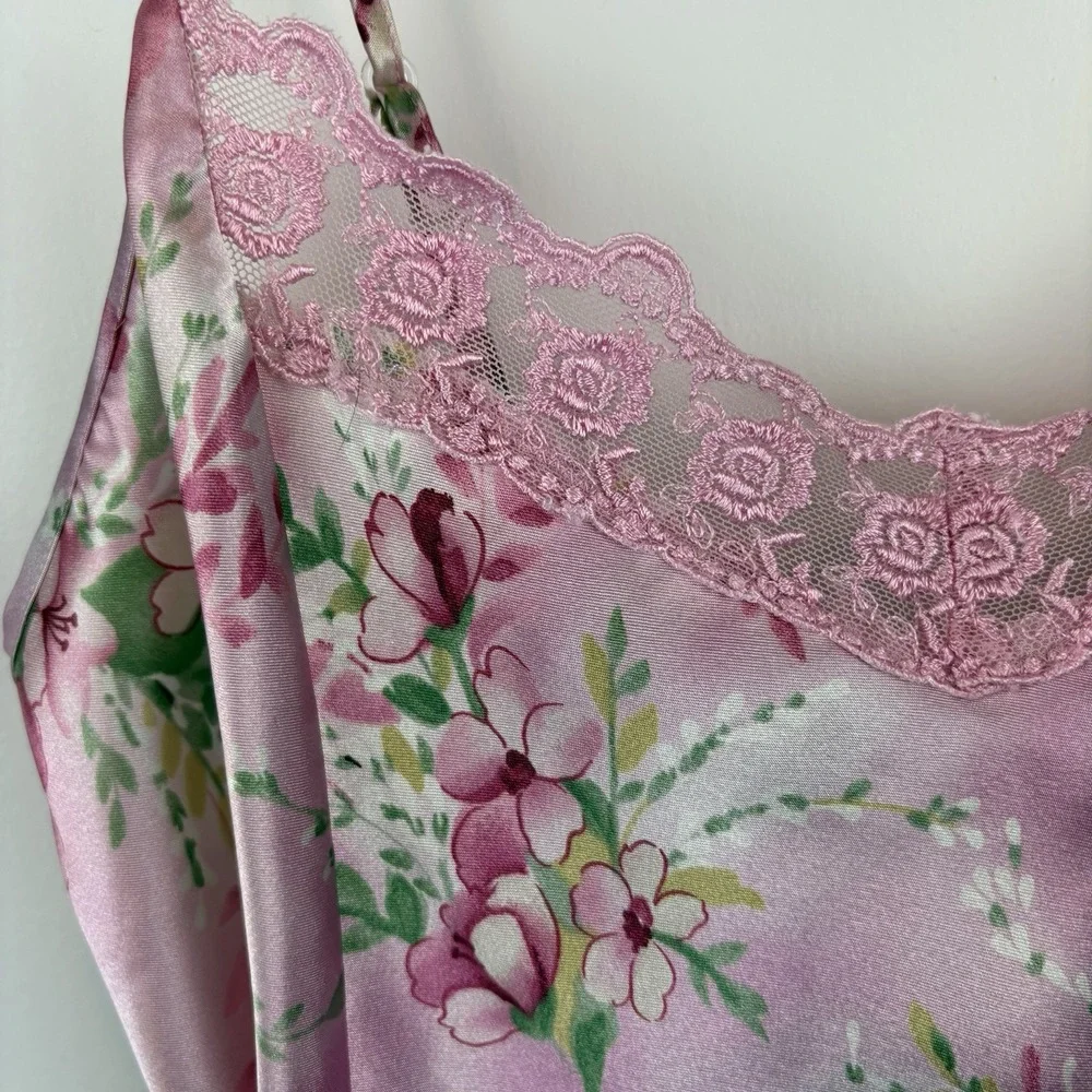 Vintage Y2K Pink Floral‎ Slip Dress Nightgown Size Small